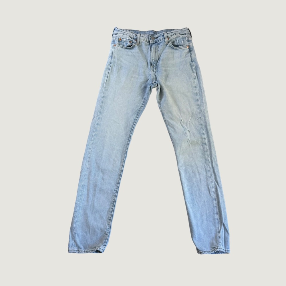 Levis Premium 510 Skinny Jeans Mens 30x32 Light Wash Distressed Denim Blue